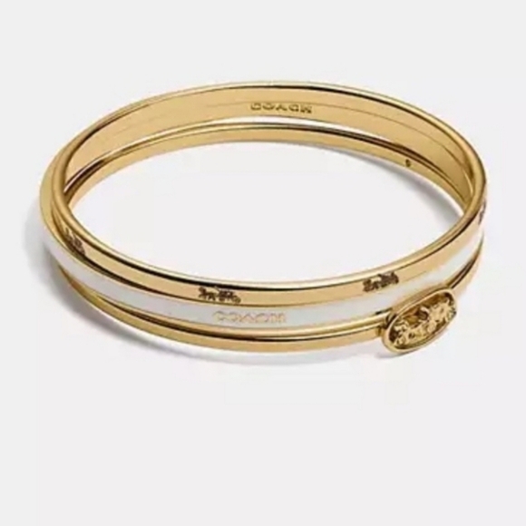 🔹️Coach🔹️ Horse and Carriage Gold and White Bangle Set - Picture 2 of 5
